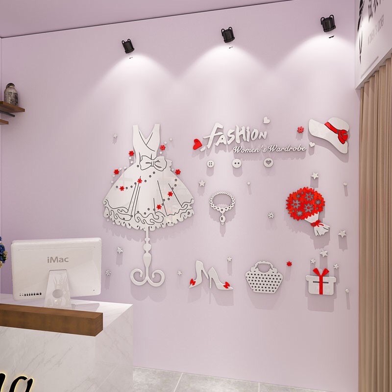 Decal dán kính, dán tường phụ kiện trắng trang trí shop phụ kiện, thời trang