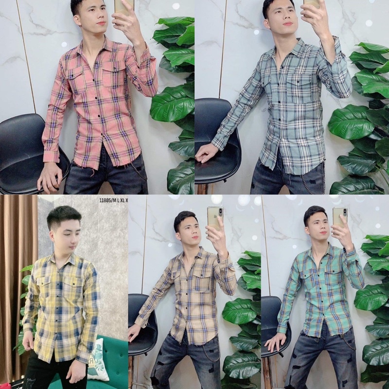 Sơ mi kẻ 2 túi ngực , sơ mi nam kẻ pha màu