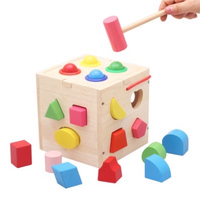 Đồ Chơi Gỗ đập bóng hộp vuông kết hợp thả hình khối, nhiều màu sắc an toàn cho trẻ phù hợp bé TRITUEVIET