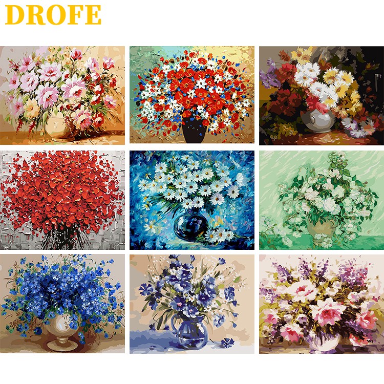 DROFE 【40x50cm】~ tranh hoa ~ Paint by Numbers unframe wall art/ paint by number/ Tranh Sơn Dầu Số Hóa Phong Cảnh Nhiều Mẫu Hot Trend - Tranh Số Hóa Tranh tô màu số hóa các