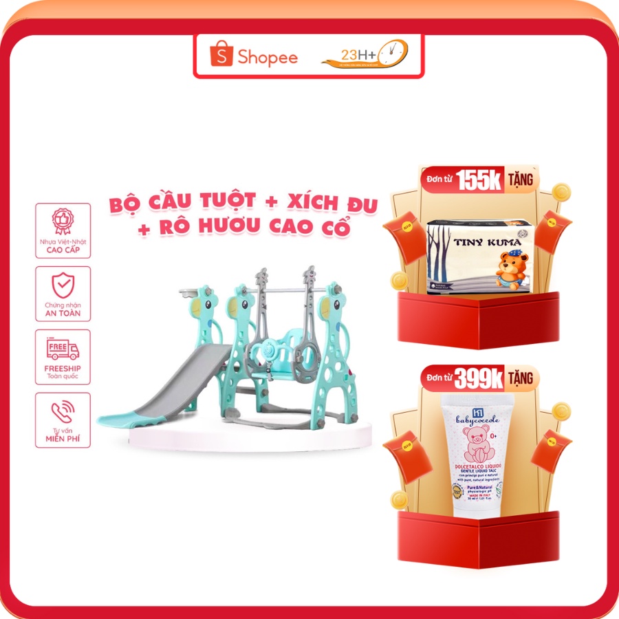 Bộ Cầu Tuột + Xích Đu + Rổ Hưu Cao Cổ - Nhựa Việt Nhật