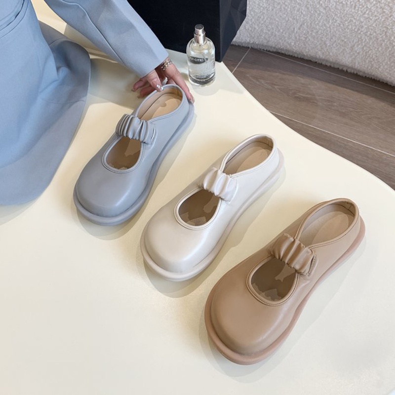 Giày bít mũi IELGY xỏ chân đế bằng phong cách Nhật Bản retro cho nữ