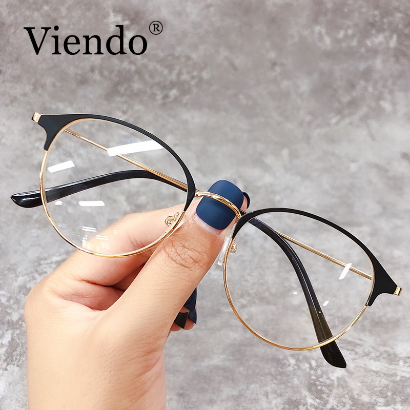 Gọng kính cận kim loại nam nữ Viendo gọng tròn đổi màu chống ánh sáng xanh chống tia uv Hàn Quốc thời trang(có thể cắt cận thị ống kính)