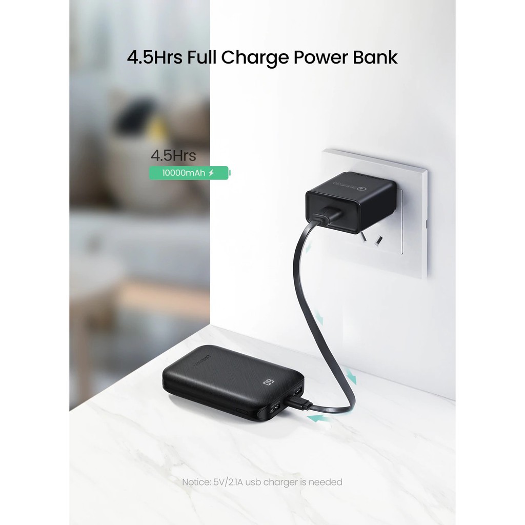 [UGREEN70 -70K] Sạc dự phòng 10000mAh UGREEN PB133 - 2 cổng sạc USB sử dụng cùng lúc 2 điện thoại, input MicroUSB, USB-C