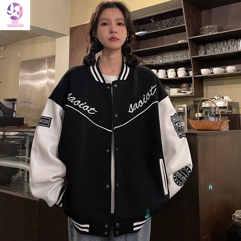 Youdomei Áo Khoác Đồng Phục Bóng Chày Màu Xanh Lá Cây Kiểu Retro Đường Phố Mỹ Thời Trang Mùa Xuân Cho Nữ