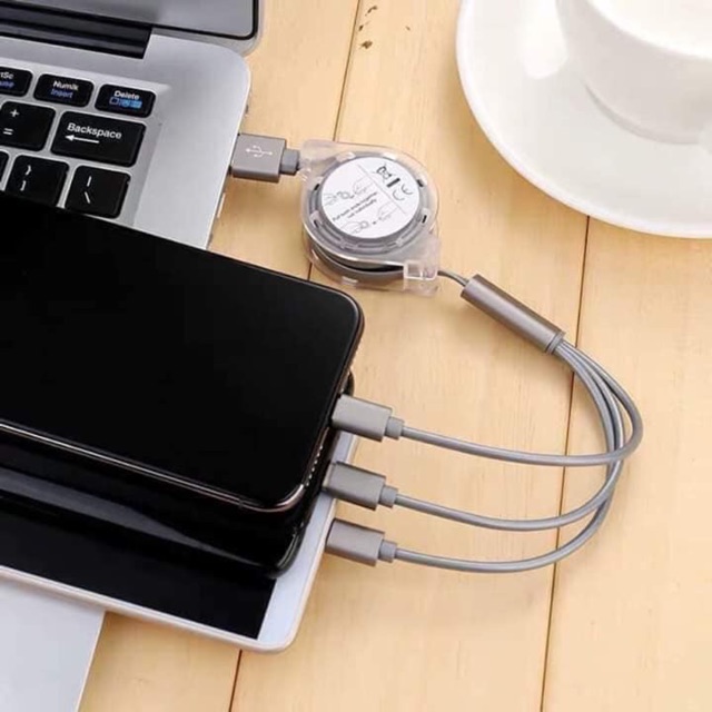 Cáp sạc 3 đầu dây rút chống rối