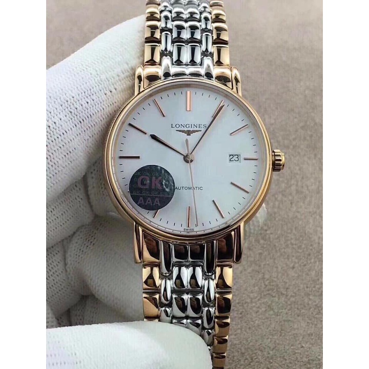 Đồng hồ Nam Lon-ginescơ automatic cao cấp máy Myota dây kim loại số gạch vàng hồng sang trọng lịch lãm 41mm
