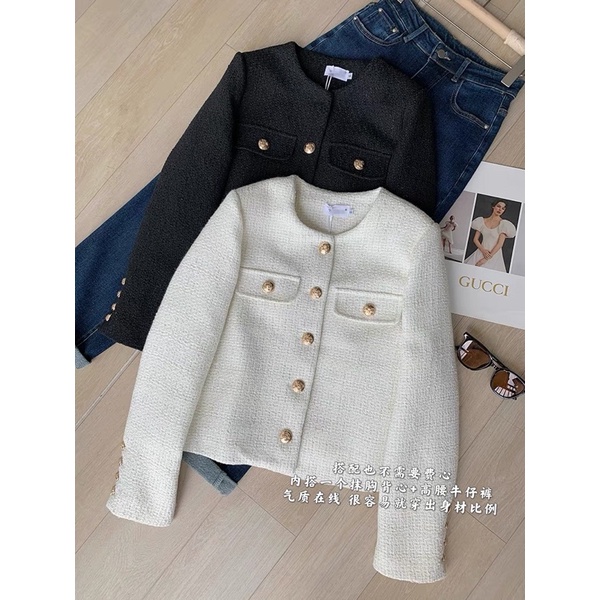 N68  áo khoác dạ tweed màu trắng ngà siu xinh CÓ ẢNH THẬT