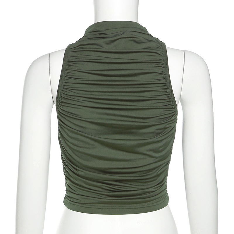 Áo Tank Top Cổ Tròn Xếp Ly Thời Trang Đường Phố Cá Tính Cho Nữ