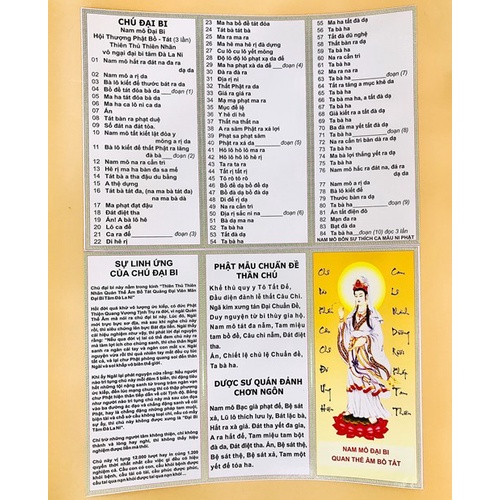 Tờ Chú Đại Bi + Chú Dược Sư + Chú Chuẩn Đề khổ lớn 30 cm x 20 cm