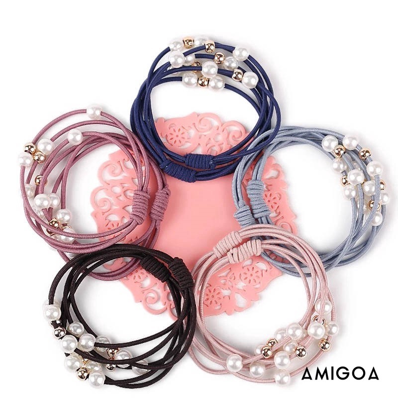 ✨✨Dây Buộc Tóc Co Giãn Họa Tiết Thắt Nút Đính Ngọc Trai Xinh Xắn