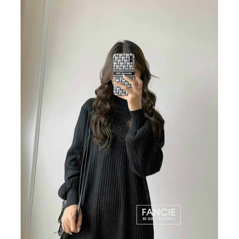 váy len xuông dáng dài cổ lọ