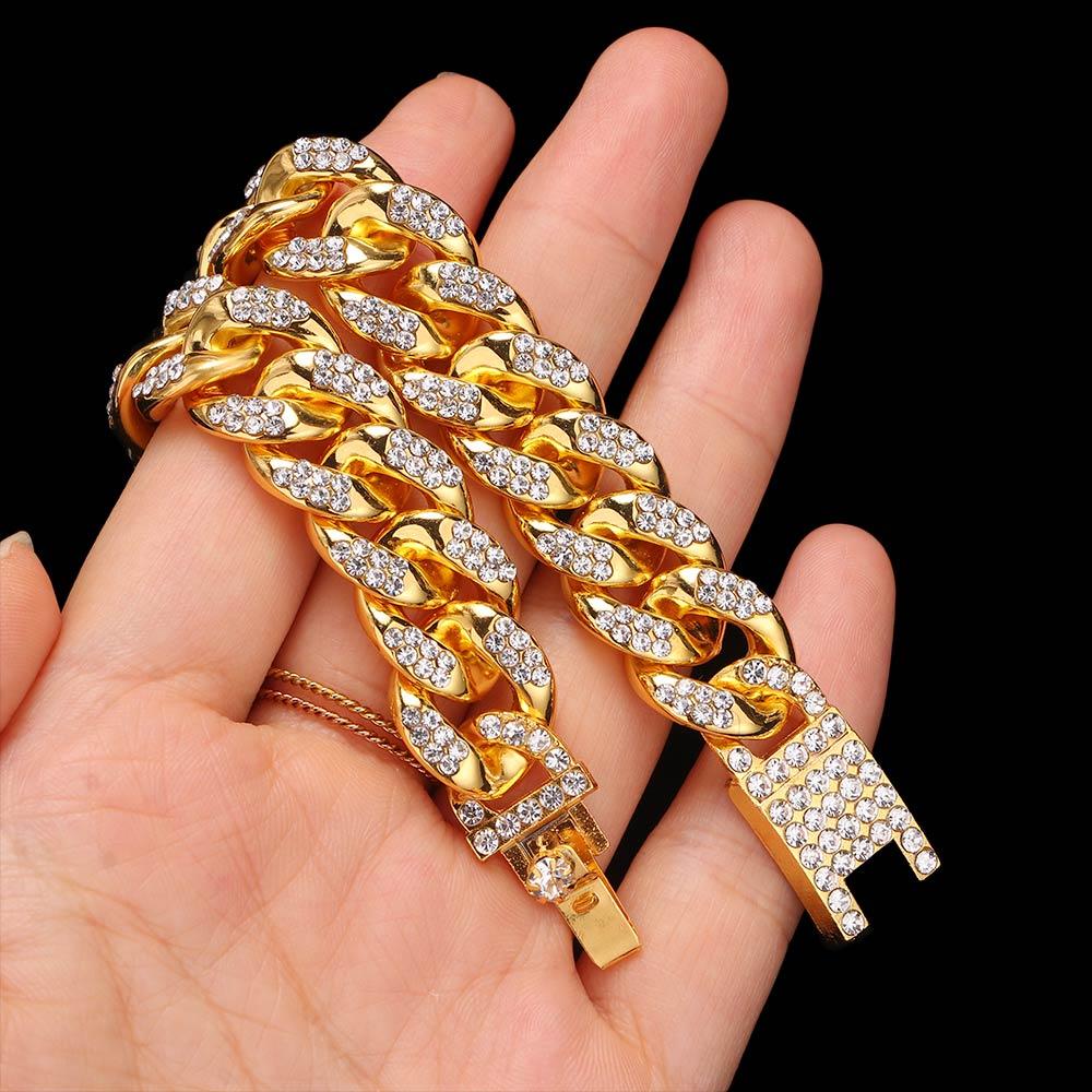 QQMALL Vòng Tay Đính Đá 12MM Phong Cách Hiphop Thời Trang Cho Nam Nữ