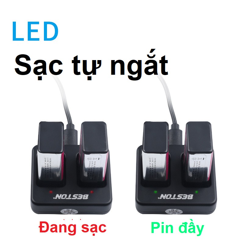 Bộ 2 Pin sạc 9V 800mAh tặng sạc hãng BESTON Pin sạc vuông 9V dung lượng cao Chuyên Mic karaoke  | Bảo hành 2 tháng