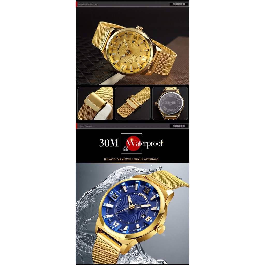 Đồng hồ thạch anh Skmei9166 chất liệu thép không ghỉ chống nước | BigBuy360 - bigbuy360.vn