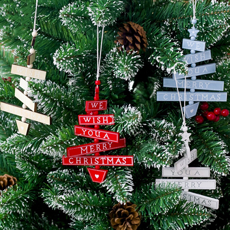 Phụ kiện chữ cái bằng gỗ xinh xắn đáng yêu trang trí cây thông Noel phong cách Giáng sinh