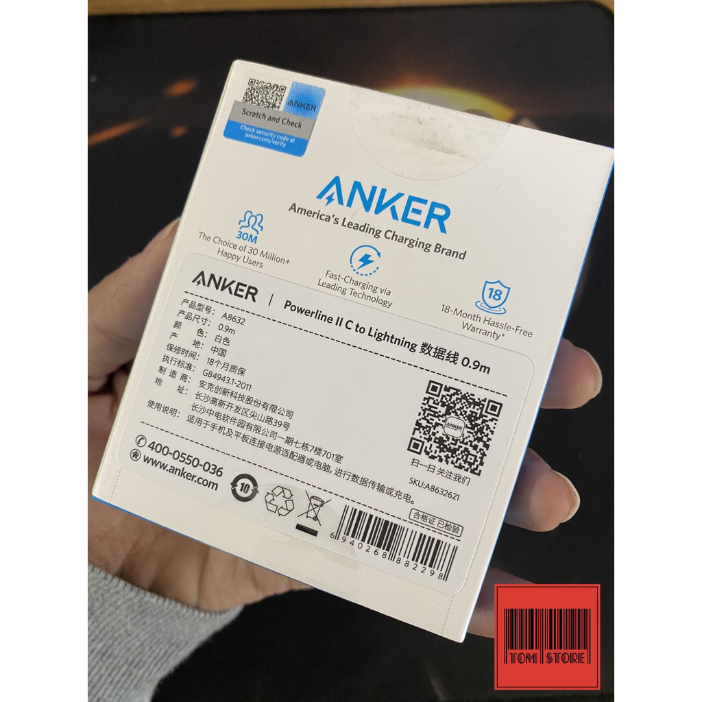 Cáp sạc nhanh cao cấp ANKER hỗ trợ PD Lightning to USB-C dài 0.9m và 1.8m - Anker A8632 - Anker A8633