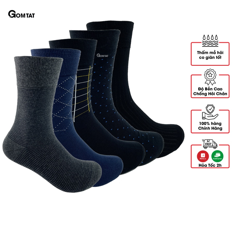 Hộp 5 Đôi Tất Giày Tây Cổ Cao Nam GOMTAT Mẫu MIX02, Chất Liệu Cotton Cao Cấp Hút Ẩm Thoáng Khí - GOM-MIX02-CB5