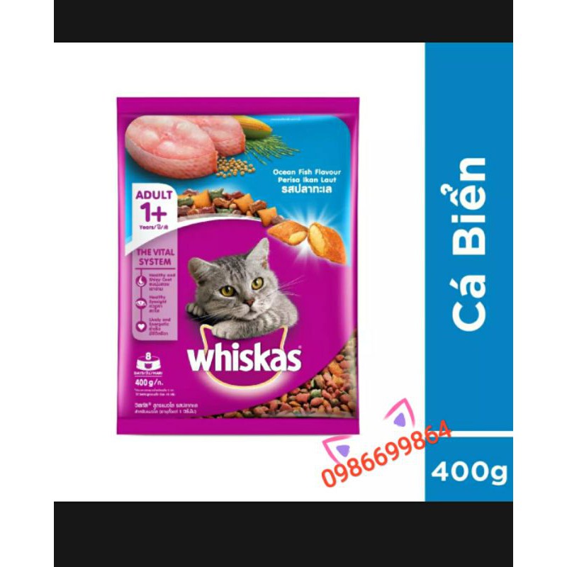 Thức ăn mèo Whiskas 1+ Ocean Fish 400g vị cá biển