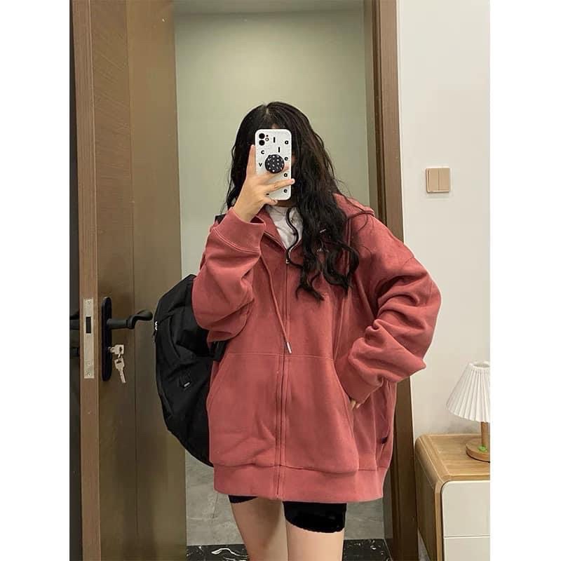 Áo Khoác Hoodie Đỏ Đô Unisex🩸 🎀Jacket From Rộng Có Mũ