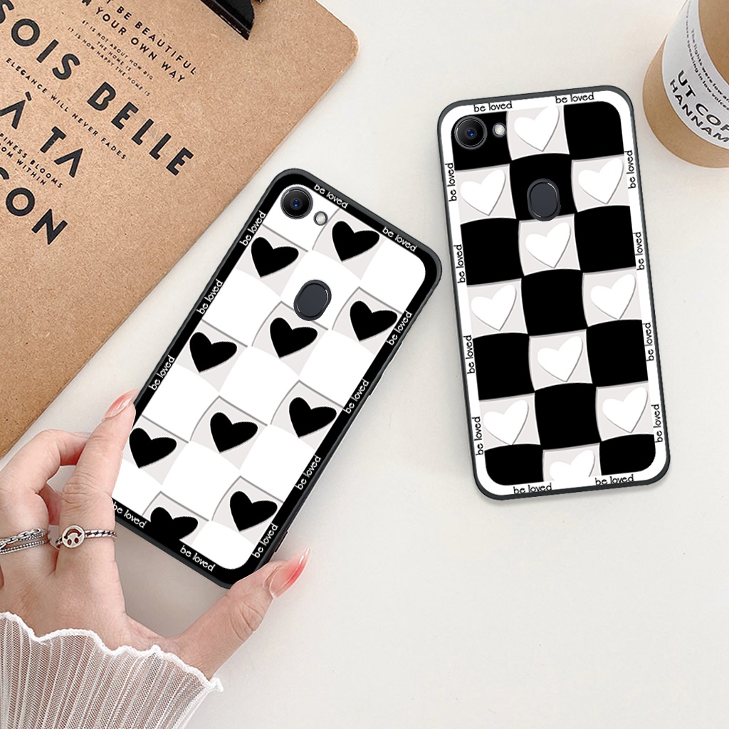 Ốp lưng Oppo F5/ F7 trái tim, hoạ tiết kẻ caro đen trắng thời trang