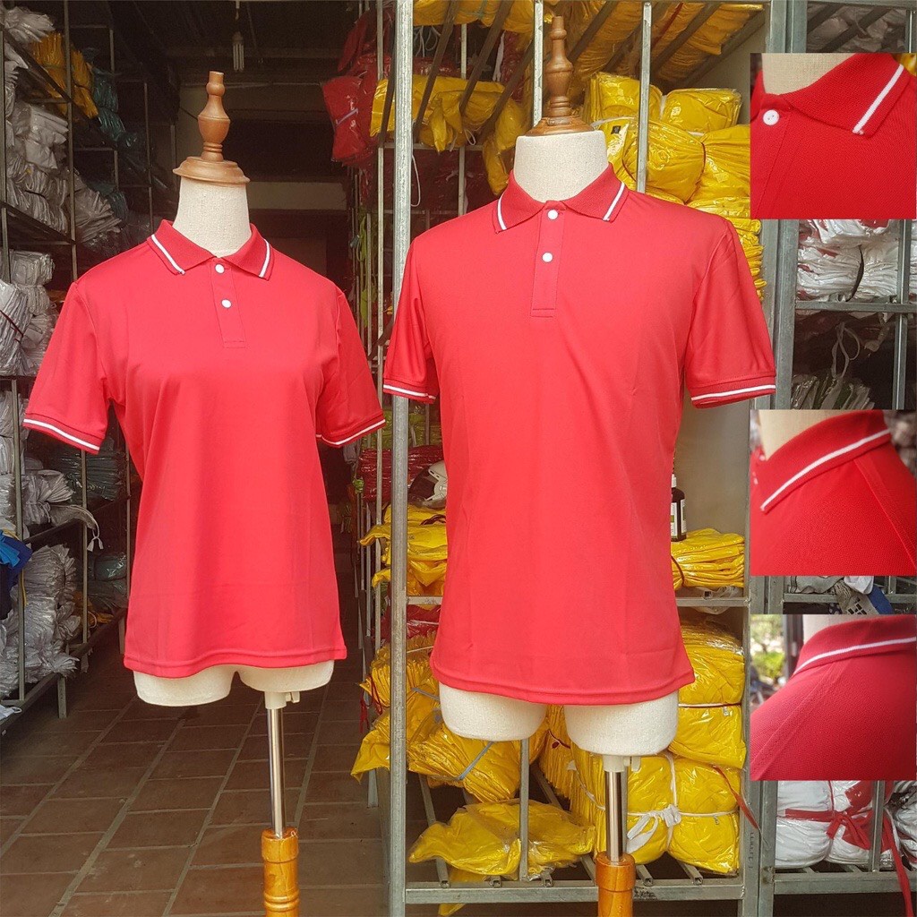 Áo phông nam nữ cổ bẻ phối viền vải cá sấu co giãn thấm hút mồ hôi tốt