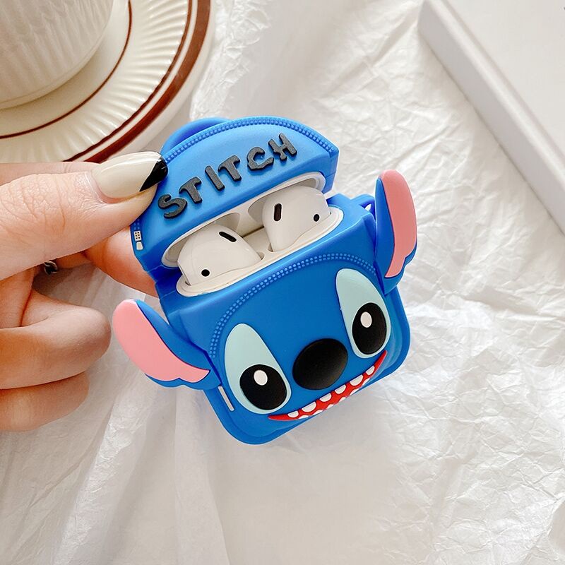 Vỏ Bảo Vệ Hộp Sạc Tai Nghe Airpods 1 2 3 Pro Hình Stitch Dễ Thương Kèm Móc Treo Tiện Dụng