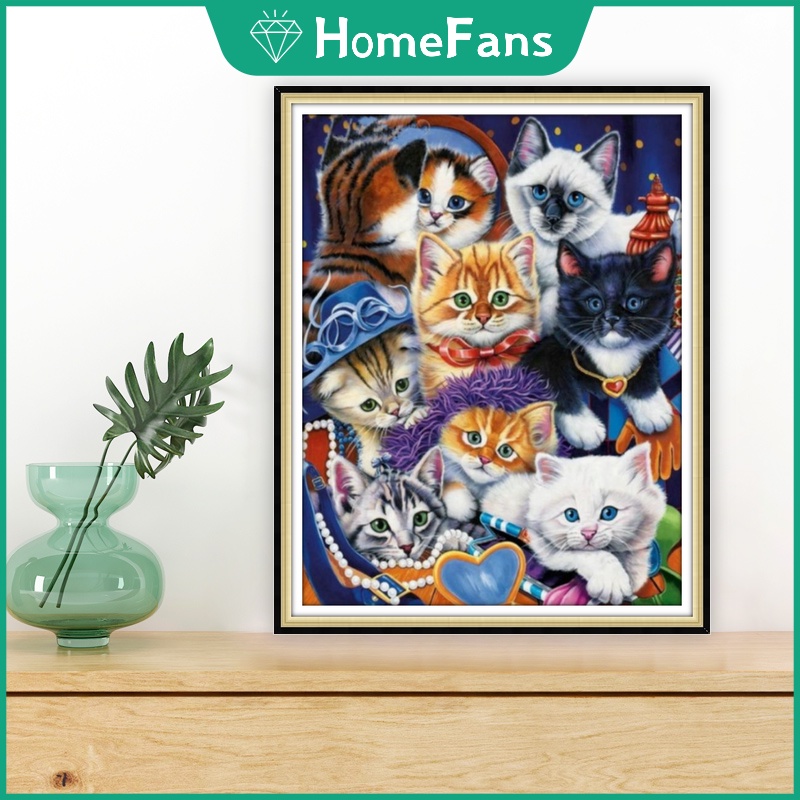 Bộ Tranh Đính Đá 5D Tự Làm Hình Mèo Con 40x50cm Trang Trí Nhà Cửa