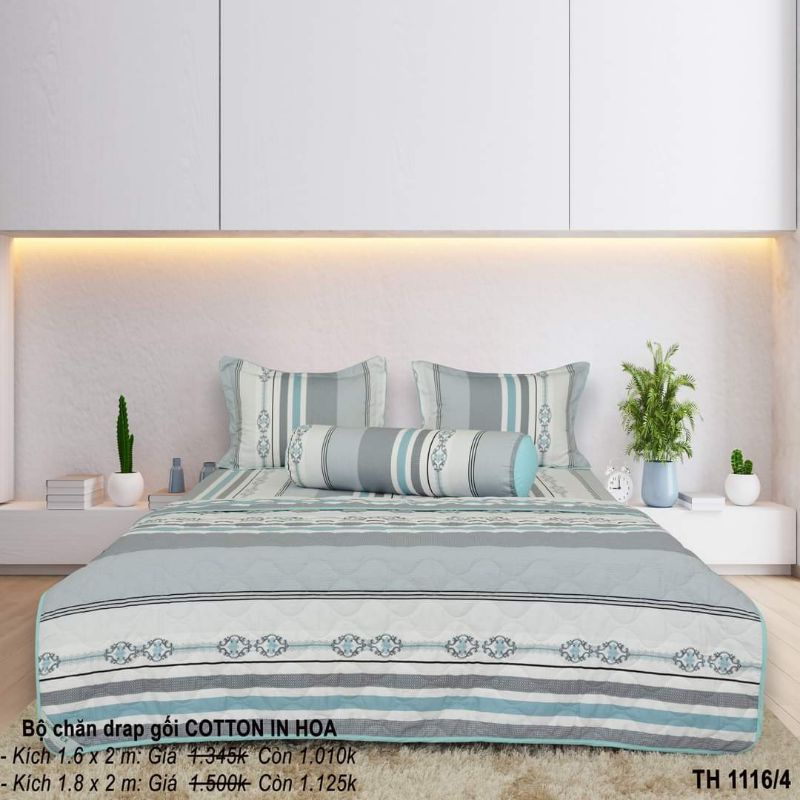 Ga bọc nệm Hometex, Ra trải giường cotton hoa Hometex 1m6 và 1m8