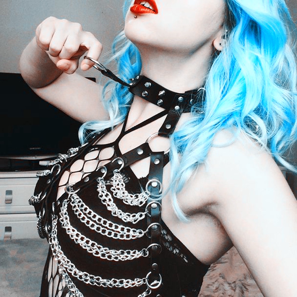Dây Xích Đeo Áo Ngực Bằng Da Phong Cách Gothic Punk Thời Trang Cho Nữ