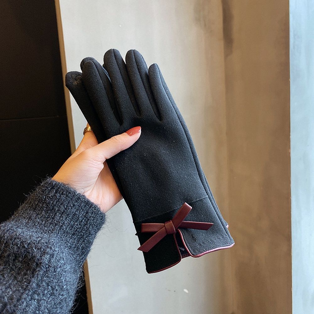 Găng tay da lộn dày dặn mềm mại giữ ấm thoáng khí có thể dùng màn hình cảm ứng thời trang cho nữ
