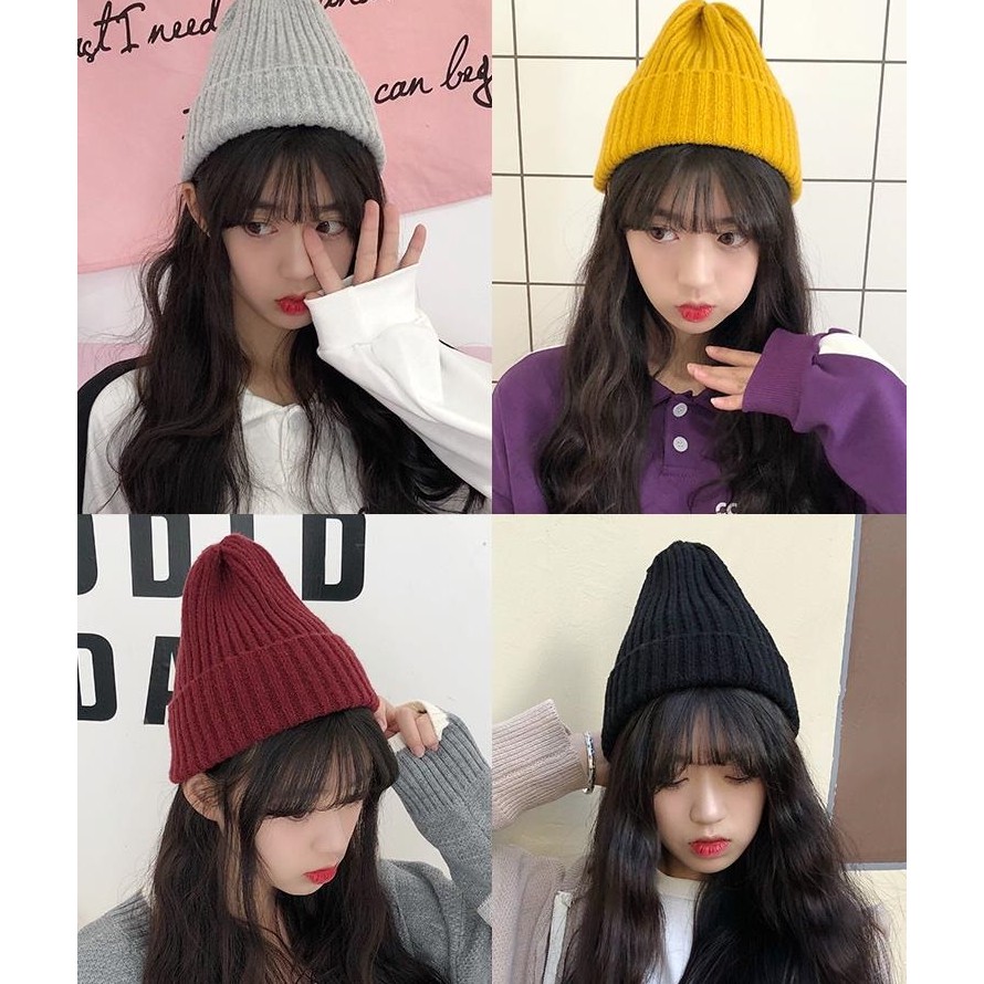 Mũ len Beanie gân trơn vintage nữ Hàn Quốc nhiều màu thời trang năng động trẻ trung Unisex