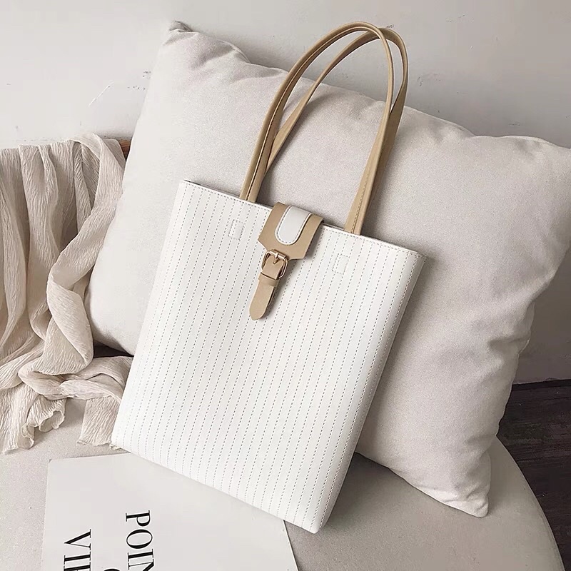 Túi xách nữ tote đeo vai trần chỉ dọc khoá túi cúc từ khoá rip Khuonghien