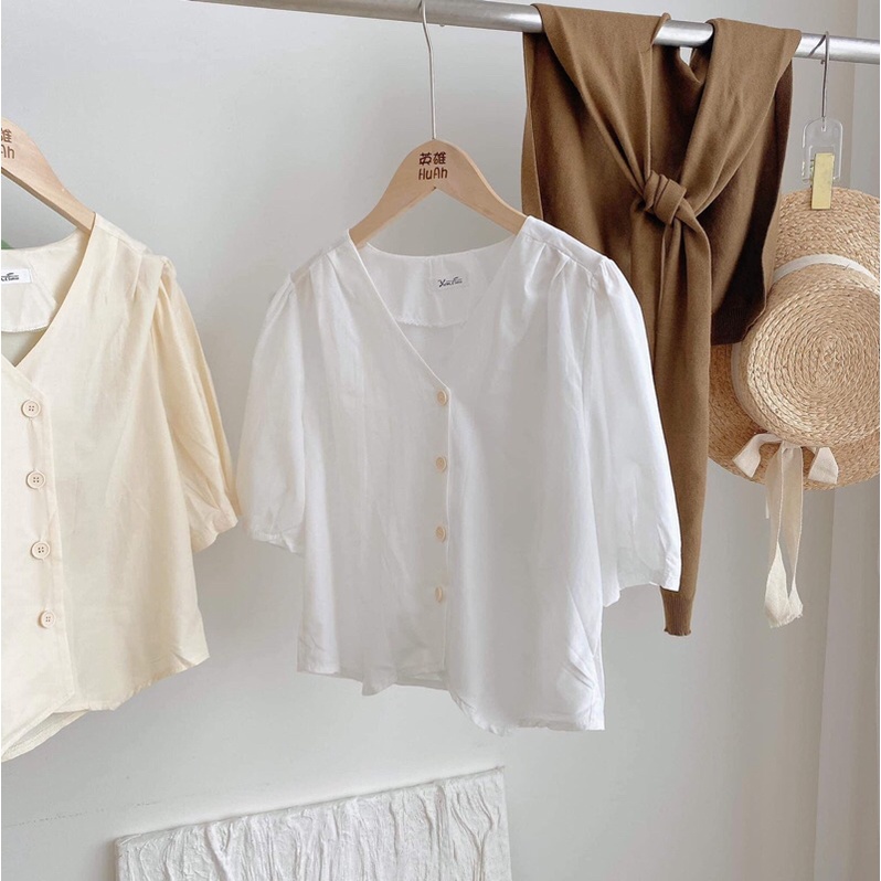 sơ mi cổ v vạt lượn 8603