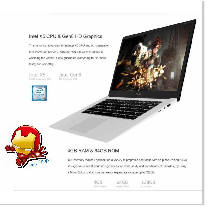 Laptop Chuwi 15.6 inch Ultra-light chip intel  Z8350 4G 64G tích hợp Windown 10 + tặng kèm combo