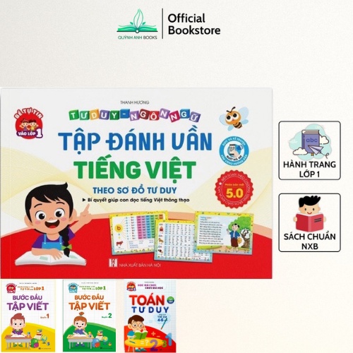 Sách - Combo Bước đầu tập viết 1,2 Tập đánh vần tiếng việt phiên bản mới 5.0 và toán tư duy 4-6 tuổi - NPH Việt Hà
