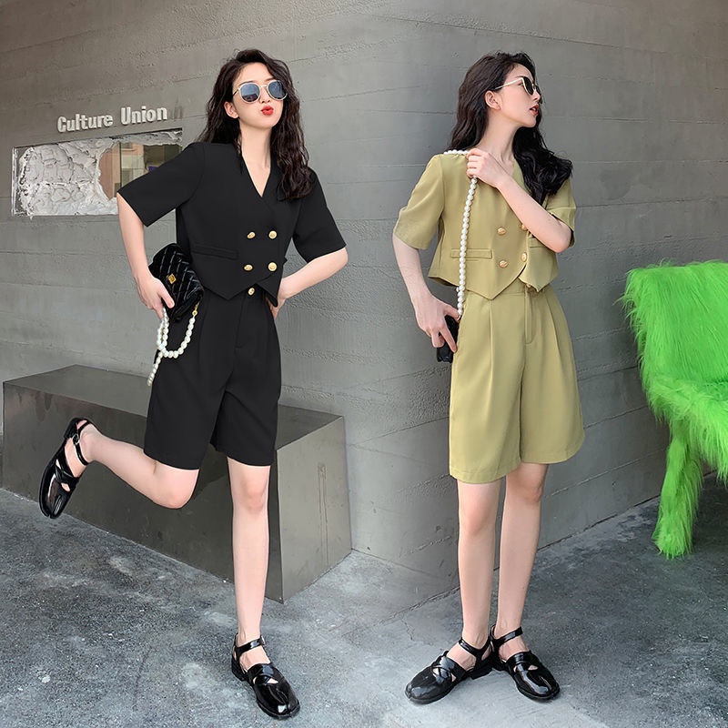 Bộ Áo Blazer Ngắn Tay + Quần Dài Ống Rộng Lưng Cao Thời Trang Mùa Hè Cho Nữ 2021 | BigBuy360 - bigbuy360.vn