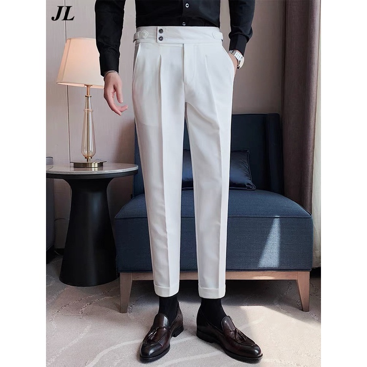 quần âu nam 2 khuy sắn gấu màu đen xanh ghi xám trắng đẹp công sở hàn quốc cao cấp ống đứng côn suông rộng co giãn