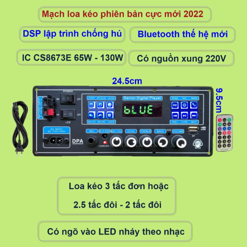 Mạch loa kéo 3 tấc đơn 3 đường tiếng DSP lập trình chống hú IC CS8673E 130W có nguồn xung 220V  micro đơn