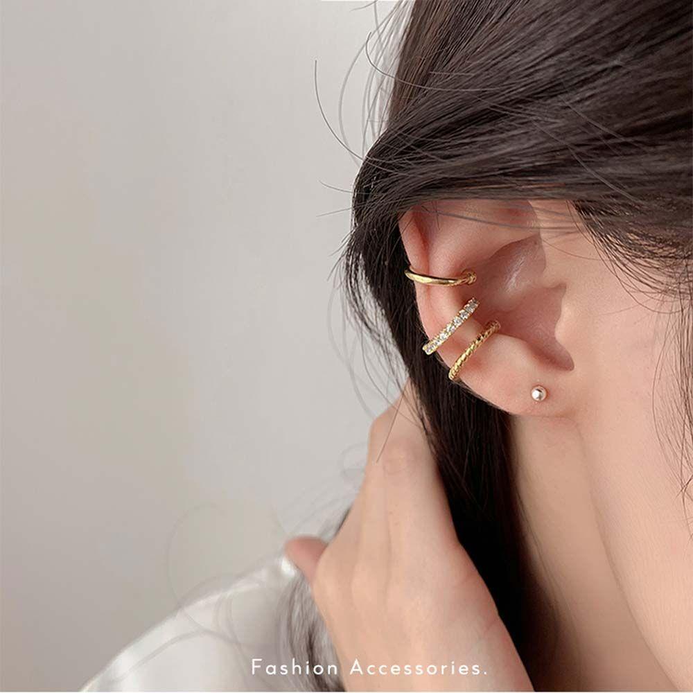 Set 3 Khuyên Kẹp Vành Tai Không Cần Xỏ Lỗ Phong Cách Hàn Quốc Dành Cho Nữ