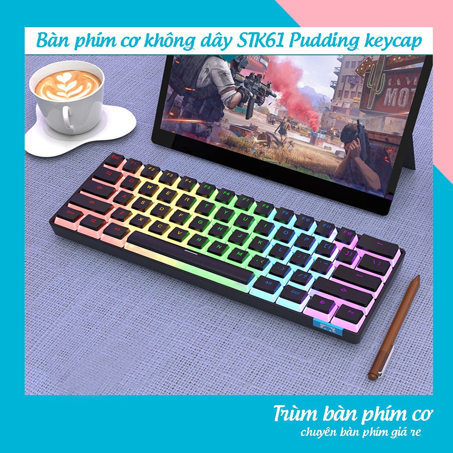 Bàn phím cơ Bluetooth chế độ kép không dây STK61 Pudding keycap 61 phím cho máy tính bảng Windows MAC máy tính bảng