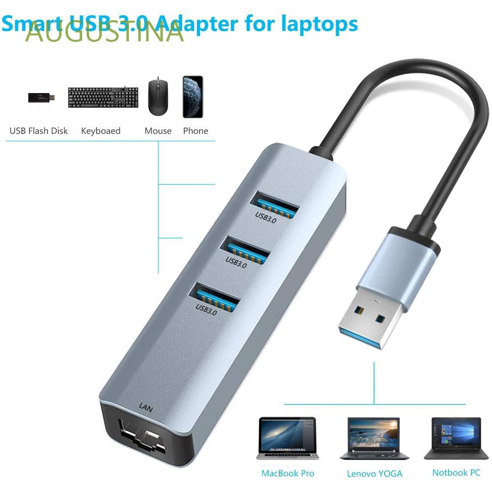 AUGUSTINA Durable USB 3.0 Hub 10/100/1000 Gigabit Network Hubs Ethernet Adapter Portable USB 3.0 with RJ45 3-Port Networking/Multicolor