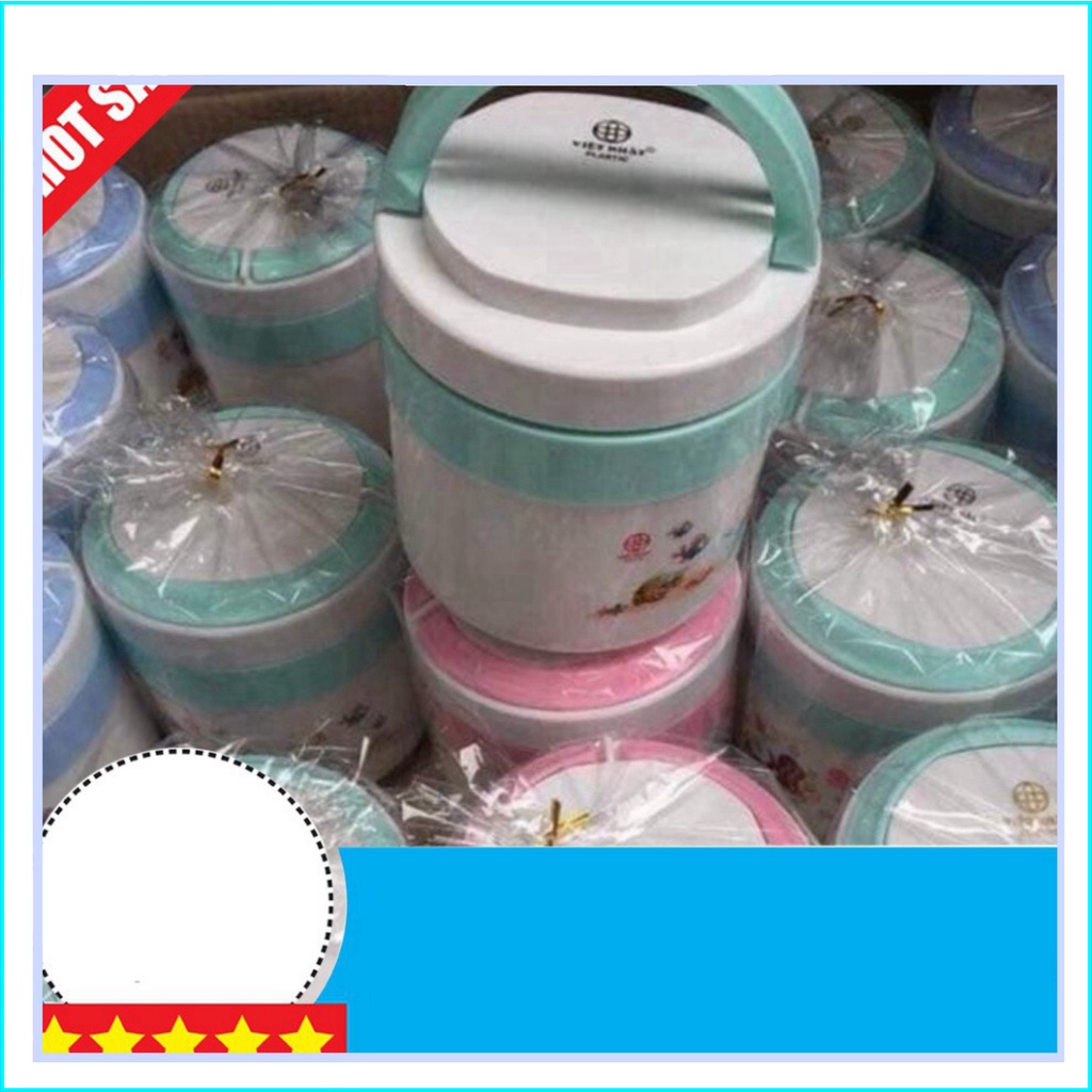 Hộp cơm giữ nhiệt 2 ngăn ruột inox nhựa Việt Nhật - Cặp lồng giữ nhiệt 2 tầng