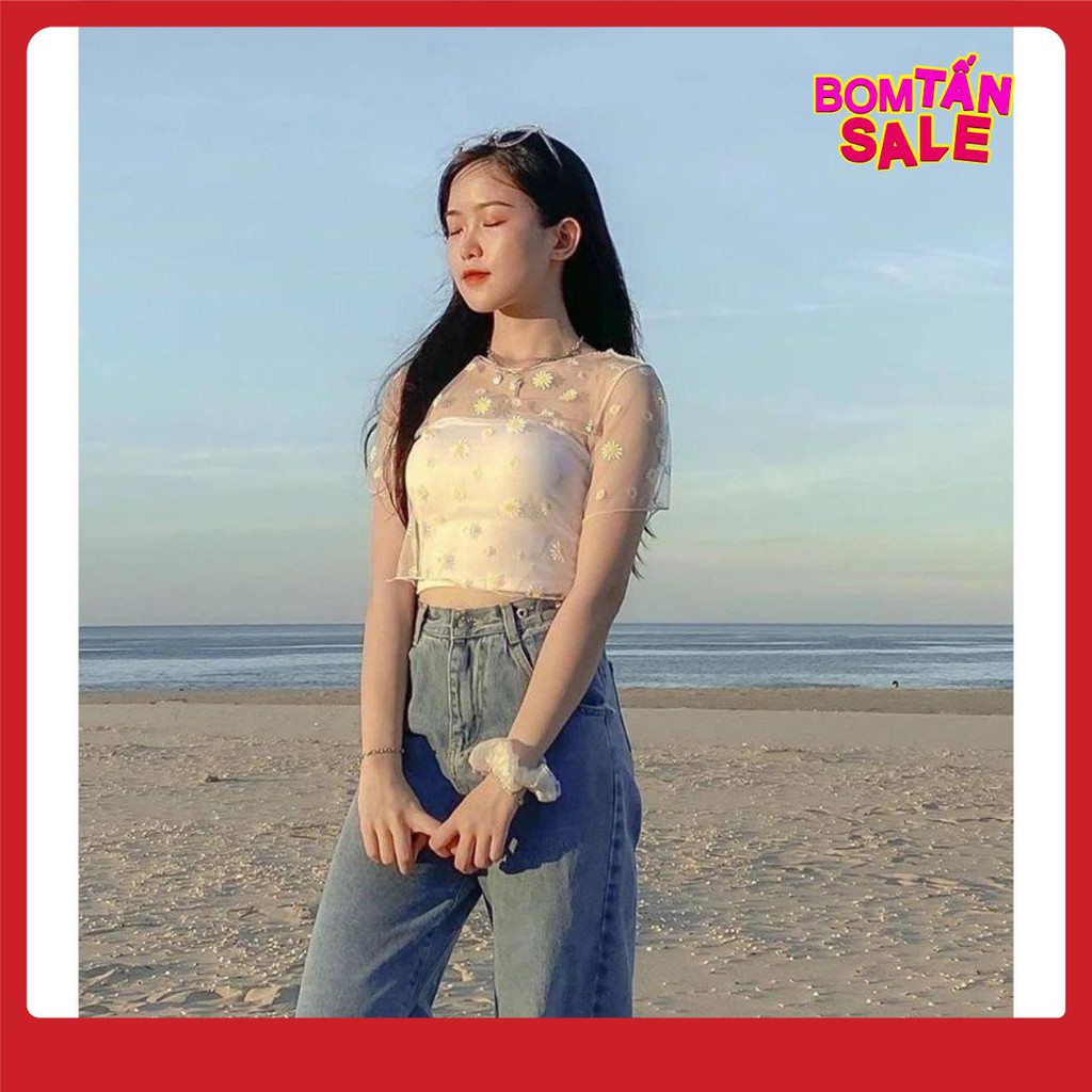 SET 2 MÓN CROPTOP HOA CÚC LƯỚI ❤️ SET ÁO TUBE QUÂY MIX ÁO REN LƯỚI CHIFON HOA CÚC ĐEN TRẮNG