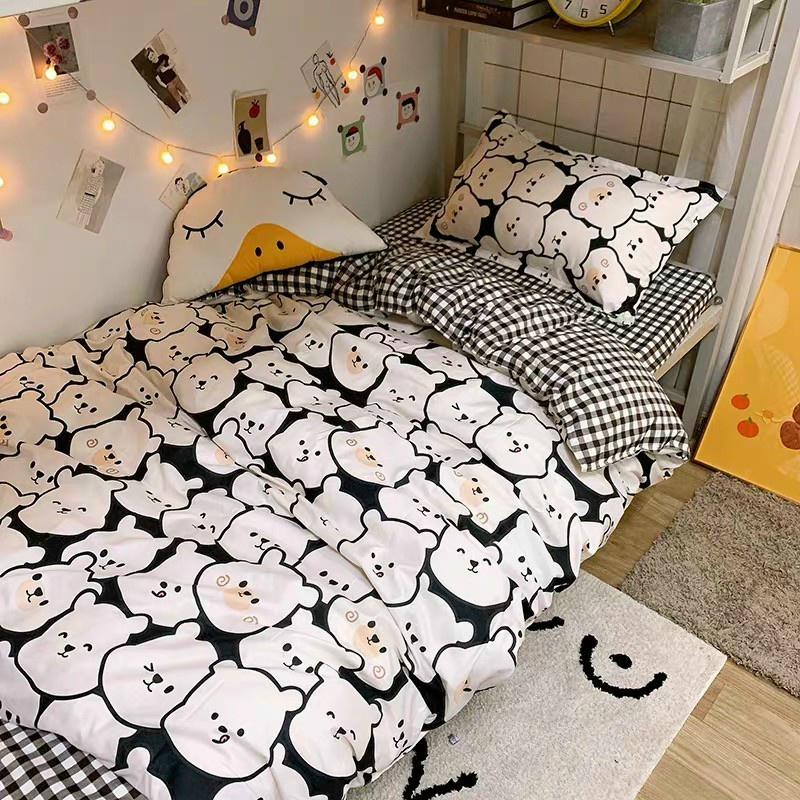 Bộ chăn ga gối Poly Cotton HQ Bánh gấu ấm áp đáng yêu (Tặng vỏ gối ôm) - Miễn phí bo chun