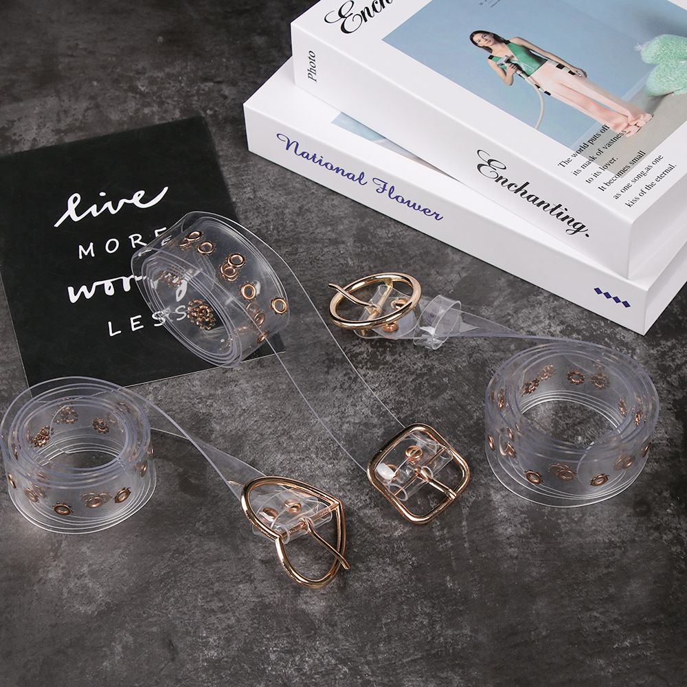 Dây thắt lưng trong suốt có khóa cài tròn/ vuông/ trái tim phong cách punk thời trang cho nữ