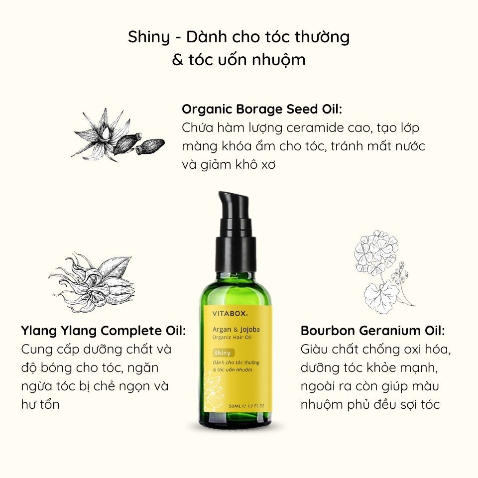 Dầu dưỡng tóc VITABOX Argan Jojoba – cho tóc khô xơ, hư tổn, uốn nhuộm chẻ ngọn, nhanh mọc tóc con - organic hair oil