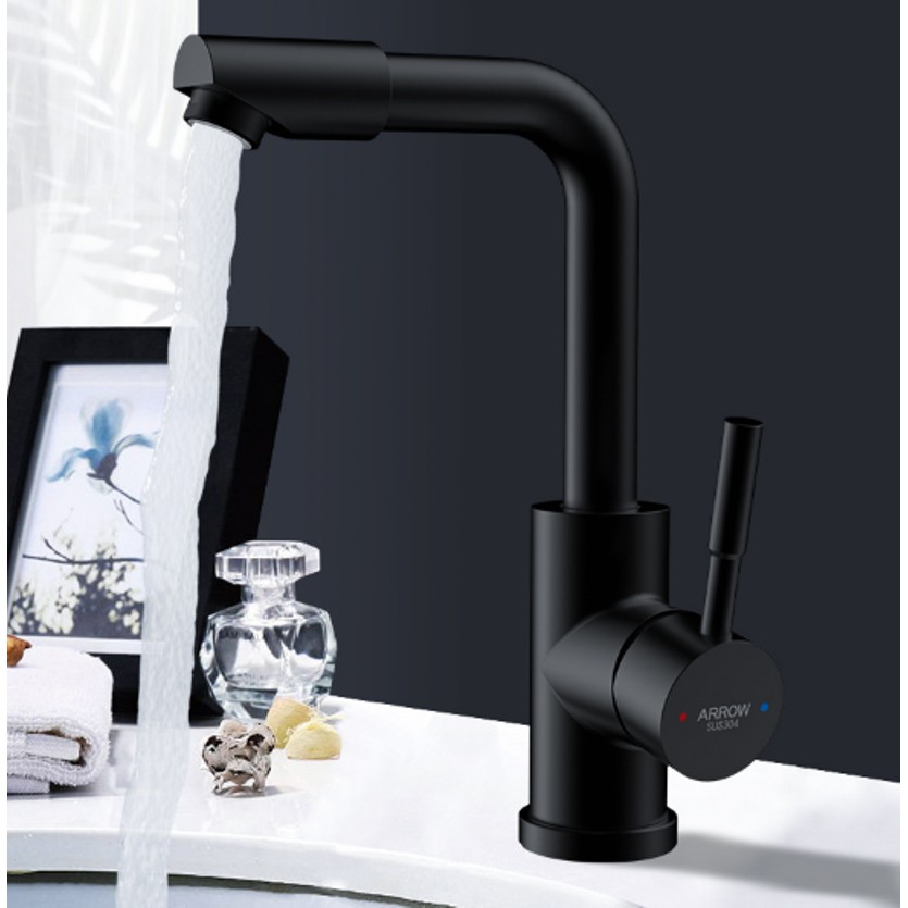 Vòi lavabo nóng lạnh đen Inox 304  MS4 - đầu vòi xoay 360 độ