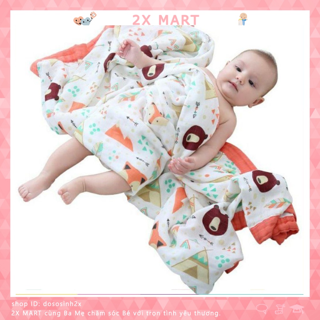 Khăn tắm cho bé chăn sợi tre 6 lớp kiêm chăn đắp cho trẻ sơ sinh mền may viền 120x120cm