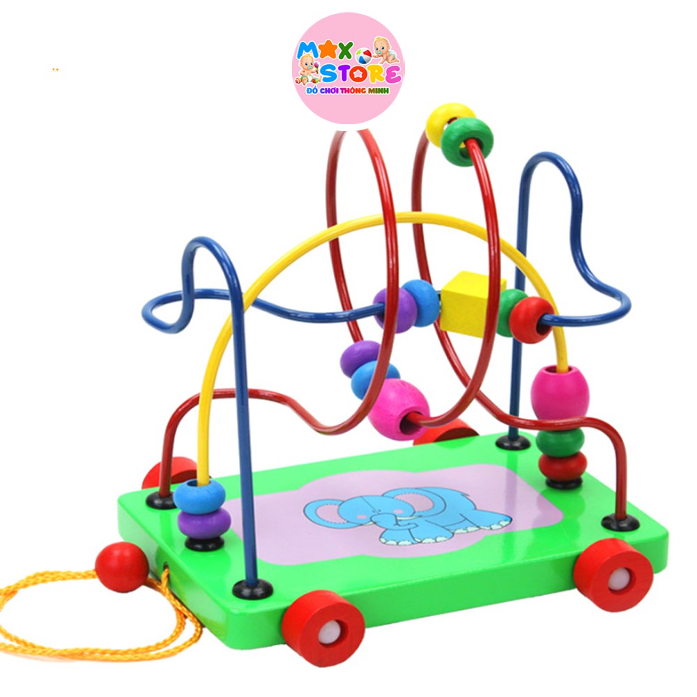 Đồ Chơi Gỗ 👶 RẺ VÔ ĐỊCH 👶 Xe Kéo Mê Cung Luồn Hạt Hình Voi Xanh